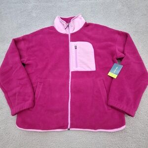 Tek Gear Jacket Womens Large Pink Fleece Full‎ Zip Colorblock Chest Pocket Warm